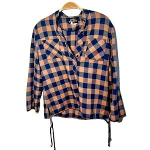 Vintage Patty Woodard‎ Plaid Shirt Peach and Navy Pockets Womens Size Small